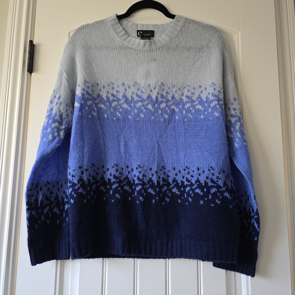 Bloomingdale’s Cashmere Ombre Sweater NWT Med 100% 2-Ply Blue Gradient Luxe Soft - Picture 6 of 8